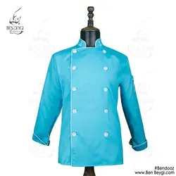پیراهن سر آشپزی یقه ایستاده دو ردیف دکمه فیروزه ای با گلدوزی کد13315
