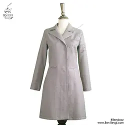 پالتو اداری زمستانی جنس پارچه فوتر طرح چهارخانه کرم قهوه ای مدل یقه انگلیسی دو جیب قد 100 کد 11783