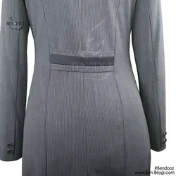 مانتو شلوار اداری راه راه یقه دلبری ساتن دوزی طوسی کد 10719