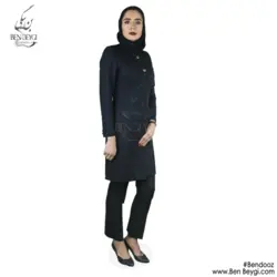 مانتو شلوار اداری یقه گرد بانتو دوزی سرمه ای کد k28-10690