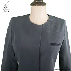 مانتو شلوار اداری یقه گرد بانتو دوزی ذغالی سه جیب دکمه مخفی کد 10656