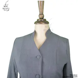 مانتو شلوار فرم اداری یقه ایستاده دو جیب درب دار تک رنگ مدل کتی کد 10136