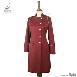 مانتو شلوار فرم اداری روهمگرد دار یقه ایستاده مغزی دوزی طلایی رنگ زرشکی کد 10132
