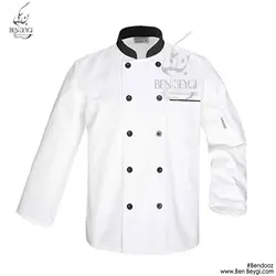 پیراهن آشپزی یقه ایستاده دو ردیف دکمه سفید کد9695