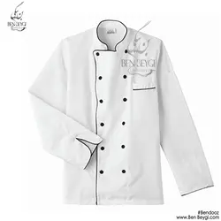 پیراهن آشپزی یقه ایستاده دو ردیف دکمه مغزی دوزی شده سفید کد 9519