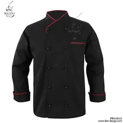 پیراهن آشپزی یقه ایستاده دو ردیف دکمه مغزی دوزی شده مشکی کد 9512
