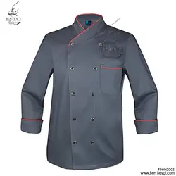 پیراهن آشپزی یقه ایستاده دو ردیف دکمه مغزی دوزی شده طوسی کد 9509 (ویدئو)