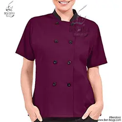 پیراهن آشپزی یقه ایستاده دو ردیف دکمه بادمجانی کد9505