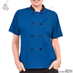 پیراهن آشپزی یقه ایستاده دو ردیف دکمه بادمجانی کد9505
