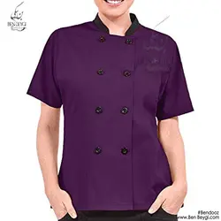 پیراهن آشپزی یقه ایستاده دو ردیف دکمه بادمجانی کد9505
