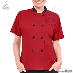 پیراهن آشپزی یقه ایستاده دو ردیف دکمه بادمجانی کد9505