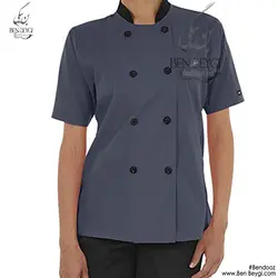پیراهن آشپزی یقه ایستاده دو ردیف دکمه بادمجانی کد9505