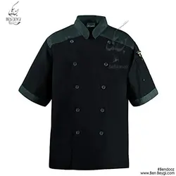 پیراهن آشپزی آستین کوتاه یقه ایستاده دوردیف دکمه مشکی طوسی کد 9501