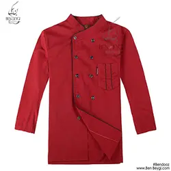 پیراهن آشپزی یقه ایستاده دو ردیف دکمه مغزی دوزی شده سرمه ای قرمز کد 9502