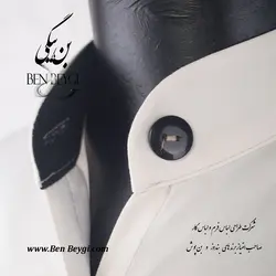 پیراهن آشپزی یقه ایستاده دو ردیف دکمه مغزی دوزی شده سرمه ای قرمز کد 9502