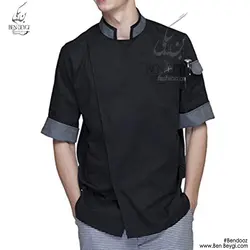 پیراهن آشپزی یقه ایستاده آستین کوتاه سفید کد 9440