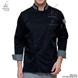پیراهن آشپزی یقه ایستاده دکمه مخفی مشکی کد9439