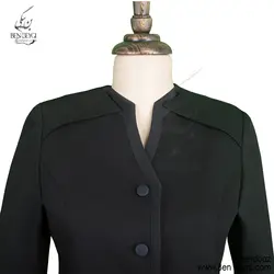 مانتو شلوار فرم اداری مشکی سرشانه دوبل نوار دوزی مشکی کد 7820