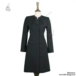 مانتو شلوار فرم اداری پنل دار نوار دوزی رنگ مشکی TA-7522-740