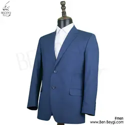 کت و شلوار مردانه فرم اداری پارچه فاستونی یقه انگلیسی بانتو دوزی رنگ آبی طرح ساده کد RAM5506