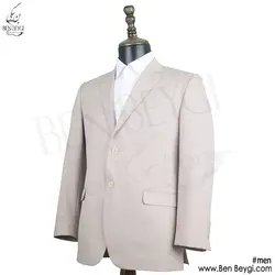 کت و شلوار مردانه فرم اداری پارچه فاستونی طرح سنجاقی رنگ کرم بانتودوزی یقه انگلیسی کد RAM5500