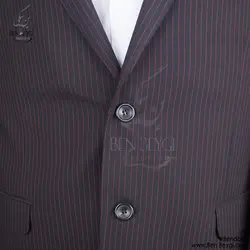 کت و شلوار مردانه فرم اداری پارچه فاستونی رنگ قهوه ای طرح دیپلمات خط قرمز بانتو دوزی یقه انگلیسی کد RAM5398