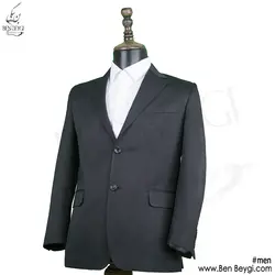 کت و شلوار مردانه فرم اداری پارچه فاستونی رنگ مشکی طرح دیپلمات خط قرمز بانتو دوزی یقه انگلیسی کد RAM5390