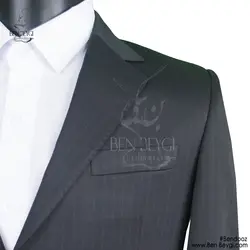 کت و شلوار مردانه فرم اداری پارچه فاستونی رنگ مشکی طرح دیپلمات خط قرمز بانتو دوزی یقه انگلیسی کد RAM5390