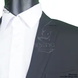 کت و شلوار مردانه فرم اداری پارچه فاستونی طرح ساده رنگ مشکی بانتو دوزی یقه انگلیسی کد RAM5382