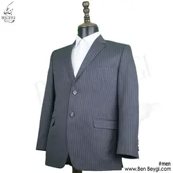 کت و شلوار فرم اداری مردانه پارچه فاستونی مشکی طرح دیپلمات خط بنفش محو بانتو دوزی یقه انگلیسی کد RAM5324