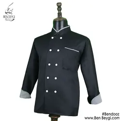 پیراهن آشپزی دو ردیف دکمه آستین بلند خرجکار پیجازی رنگ مشکی کد ir-4521