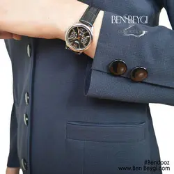 مانتو شلوار اداری یقه ایستاده سه جیب  سرمه ای مغزی دوزی کد 3477