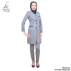 مدل مانتو فرم اداری بزیاق طوسی روشن معزی دوزی ساتن دار کد 3367-650