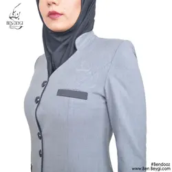 مدل مانتو فرم اداری بزیاق طوسی روشن معزی دوزی ساتن دار کد 3367-650