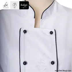مانتو آشپزی زنانه دو ردیف دکمه مغزی دوزی شده رنگ سفید روهمگرد دار کد 27889