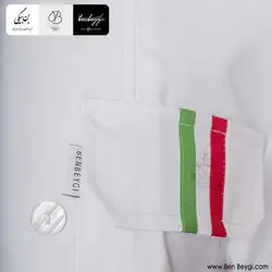 پیراهن آشپزی دو ردیف دکمه روهمگرد دار یقه طرح ایتالیا رنگ سفید کد 28660