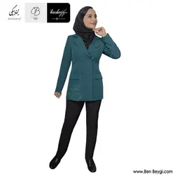 مانتو شلوار اداری رنگ آبی یقه انگلیسی تک چهار دکمه روهمگرد دار [ویدئو] کد 28830