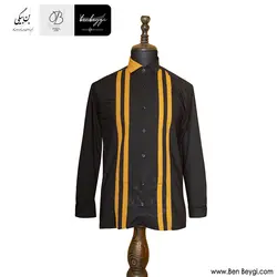 پیراهن آشپزی تک ردیف دکمه دورنگ نارنجی و مشکی کد 29388