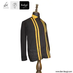 پیراهن آشپزی تک ردیف دکمه دورنگ نارنجی و مشکی کد 29388