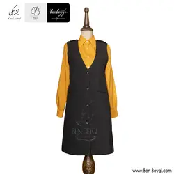 سارافون شومیز رنگ نارنجی و مشکی پاگون دار تک ردیف دکمه کد 29393
