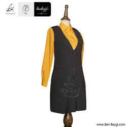 سارافون شومیز رنگ نارنجی و مشکی پاگون دار تک ردیف دکمه کد 29393