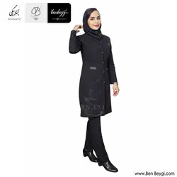 مانتو شلوار اداری پارچه بزیاق رنگ مشکی پنج دکمه کد 29383