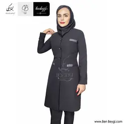 مانتو شلوار اداری پارچه بزیاق رنگ مشکی پنج دکمه کد 29383