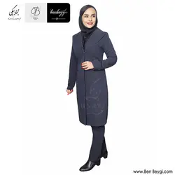 مانتو شلوار اداری پارچه بزیاق رنگ مشکی طرح یقه انگلیسی تک دکمه کد 29371