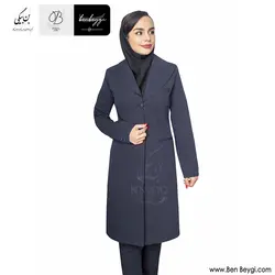 مانتو شلوار اداری پارچه بزیاق رنگ مشکی طرح یقه انگلیسی تک دکمه کد 29371