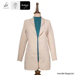 مانتو شلوار اداری | پارچه کرپ مازراتی | رنگ کرم یقه آرشال دوبل بدون دکمه کد 30182