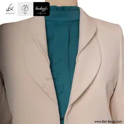 مانتو شلوار اداری | پارچه کرپ مازراتی | رنگ کرم یقه آرشال دوبل بدون دکمه کد 30182