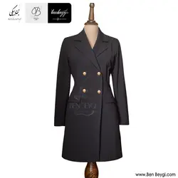 مانتو شلوار اداری | بزیاق ترک | چهار دکمه رنگ مشکی روهمگرد دار یقه انگلیسی [تعداد محدود] کد 30236