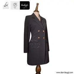 مانتو شلوار اداری | بزیاق ترک | چهار دکمه رنگ مشکی روهمگرد دار یقه انگلیسی [تعداد محدود] کد 30236