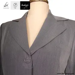 مانتو شلوار اداری | پارچه فیونا | تک دکمه رنگ طوسی یقه انگلیسی [تعداد محدود] کد 31553